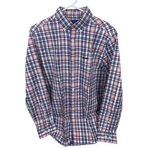 Le Tigre Shirt Mens Size S Red Pink Plaid Long Sleeve Classic Fit Button Up‎ EUC